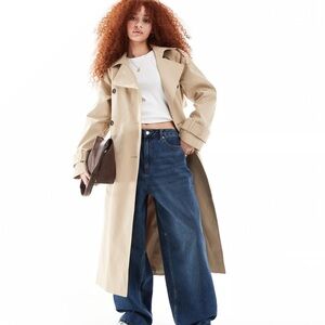 ASOS DESIGN longline trench coat in stone
